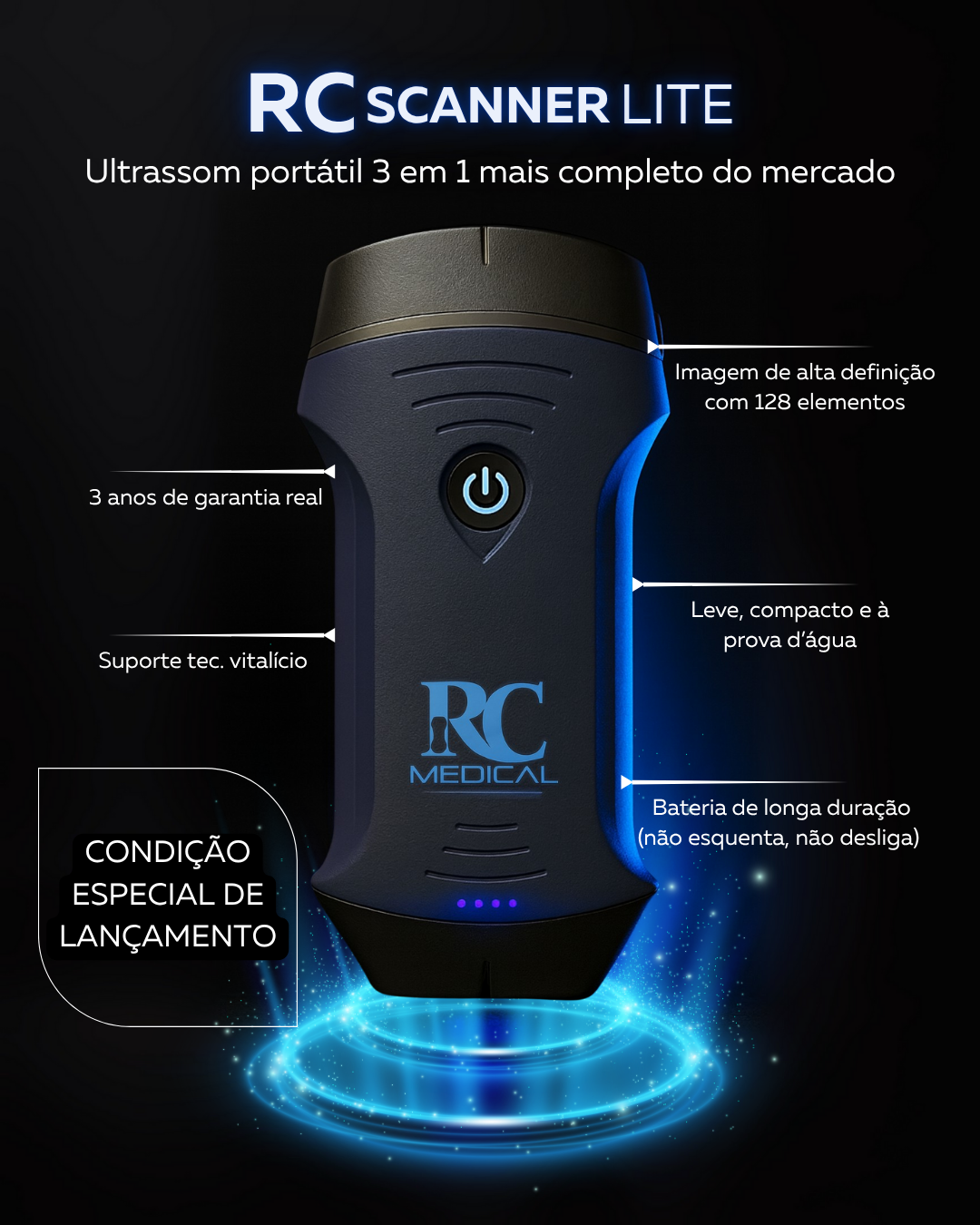 RC Lite – Ultrassom Portátil de Dupla Cabeça (Convexo + Linear)